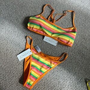 L space bikini orange green pink yello puzzle stripe